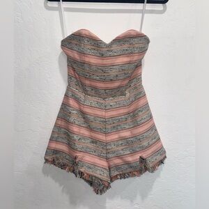 Lovers + Friends Pink and Gray Strapless Romper